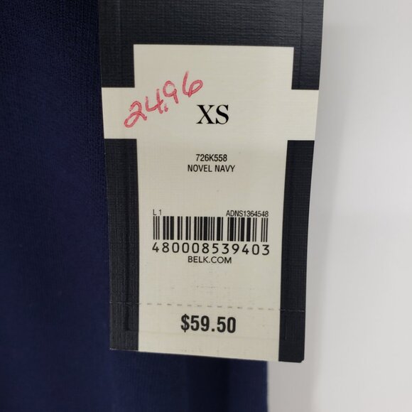 Crown & Ivy Knit Ruffle Trim Tee Shirt Top XS Short Sleeves Navy Blue Yellow NEW - Picture 4 of 8